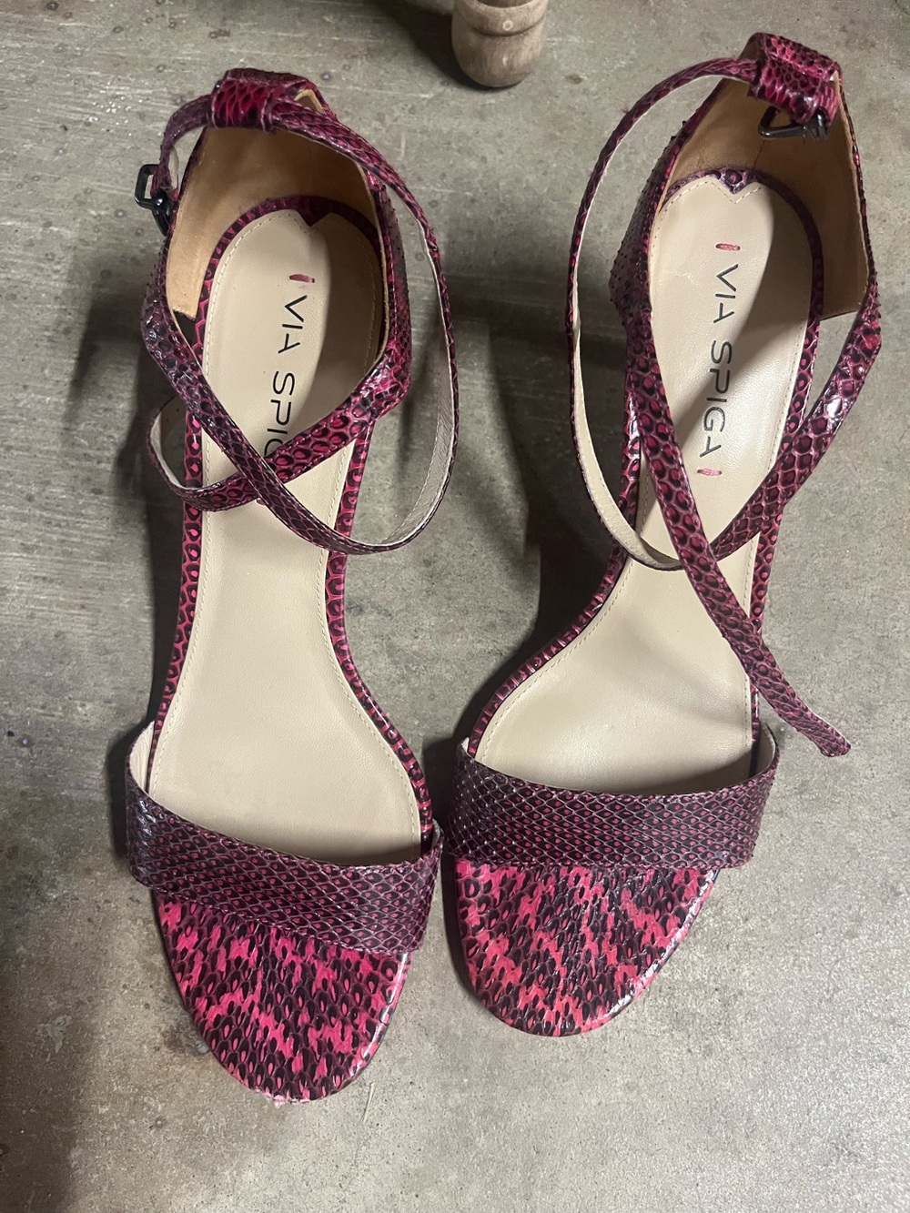 Via Spiga Pink Snake-Print Ankle-Strap Heels